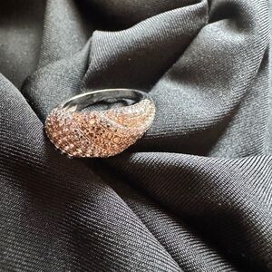 Elegant Sterling Silver and Pink/White Crystal Ring
